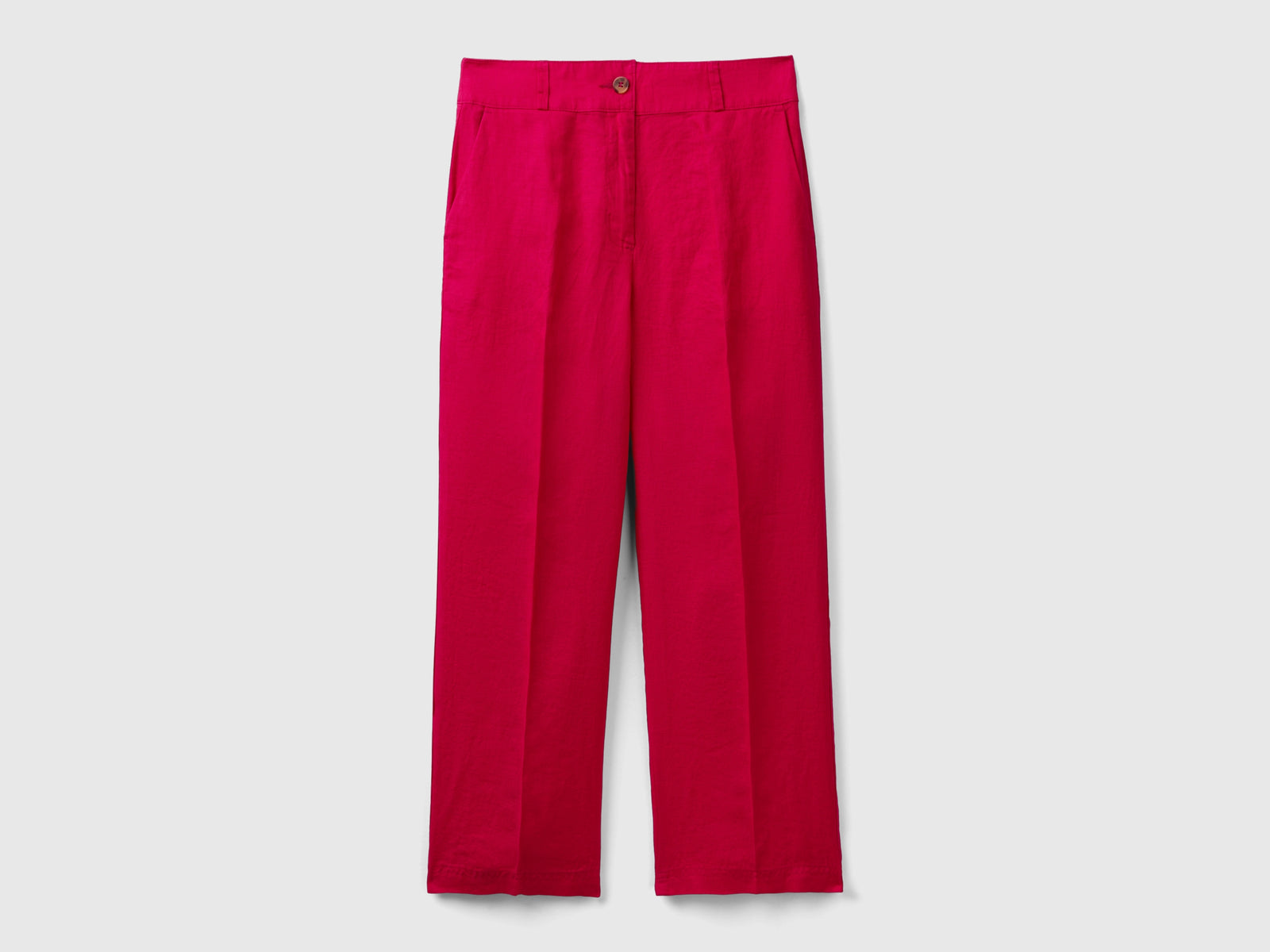 Pantaloni dritti in puro lino da donna ciclamino | Benetton Outlet