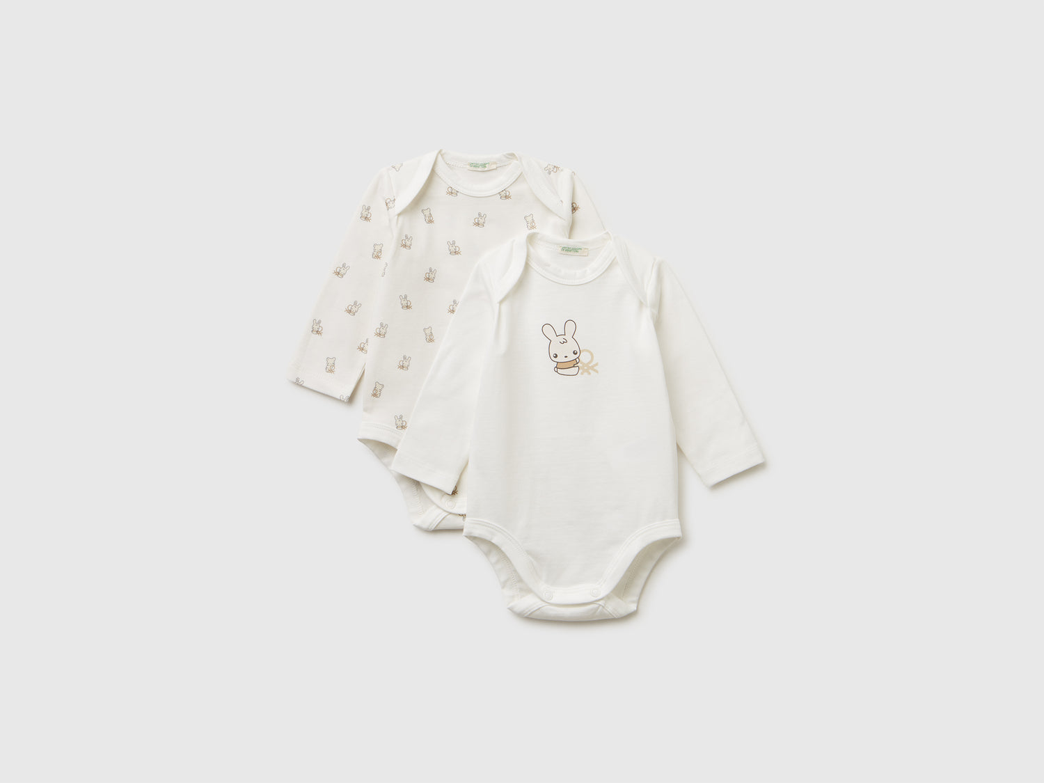 Due body manica lunga in cotone stretch da neonato bianco panna | Benetton Outlet