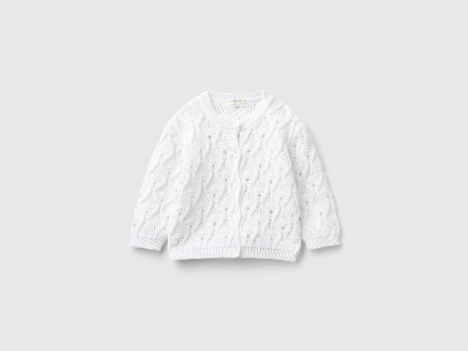 Cardigan lavorato in puro cotone da neonato bianco | Benetton Outlet