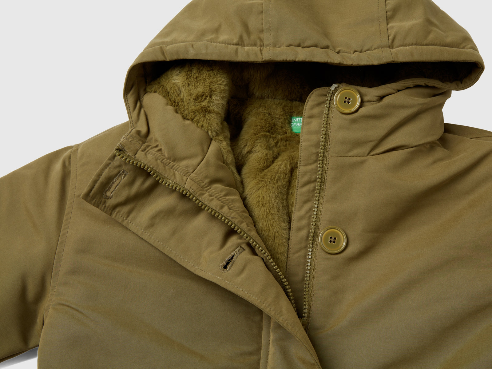 Parka imbottito con coulisse da bambina verde militare 3 | Benetton Outlet