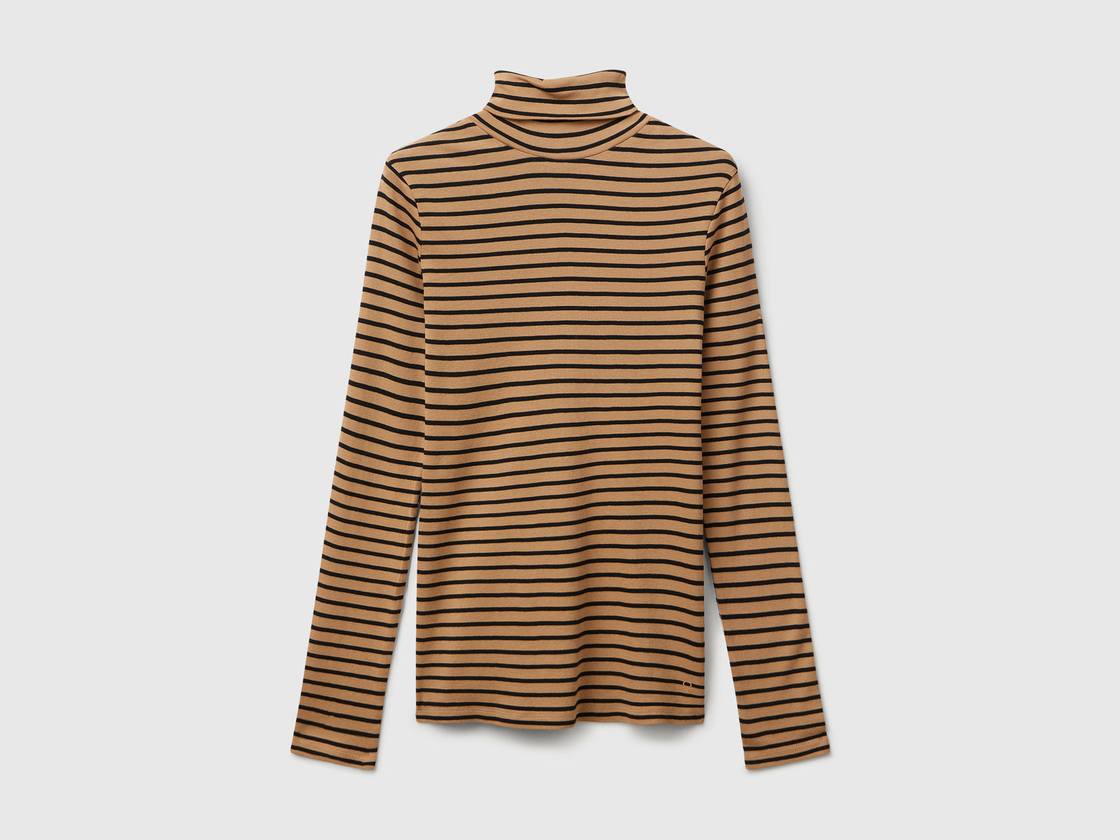 T-shirt lupetto a righe da donna beige | Benetton Outlet