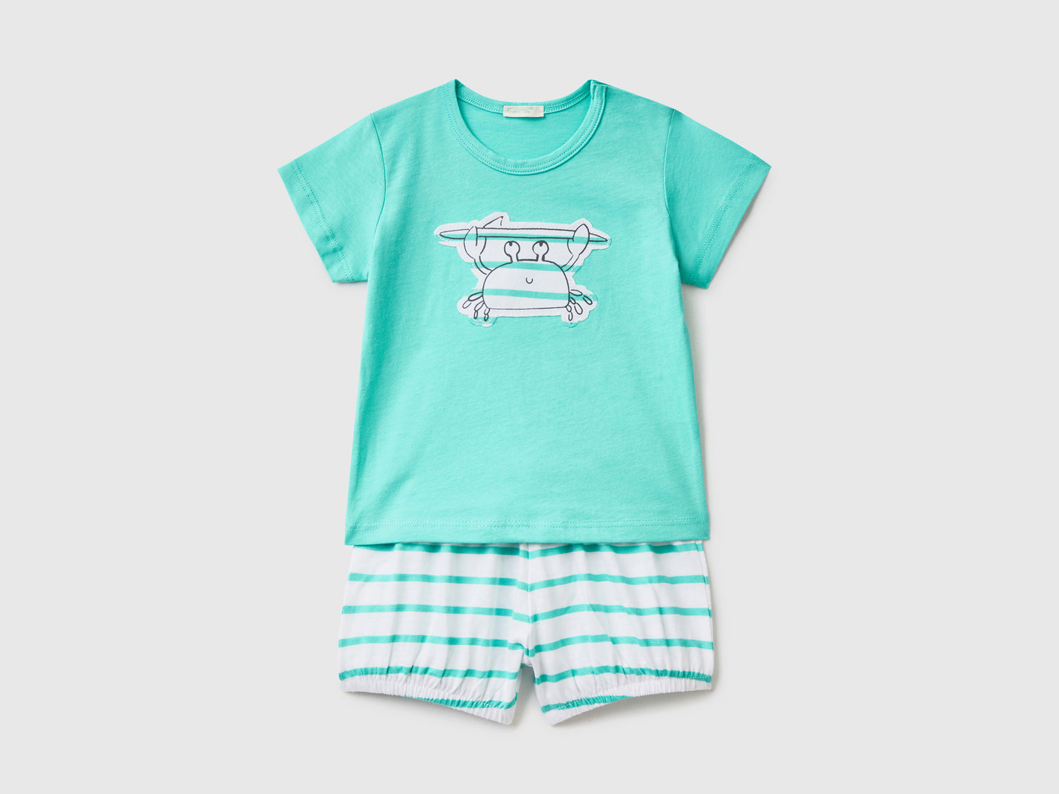 Completino coordinato in puro cotone da neonato verde chiaro | Benetton Outlet