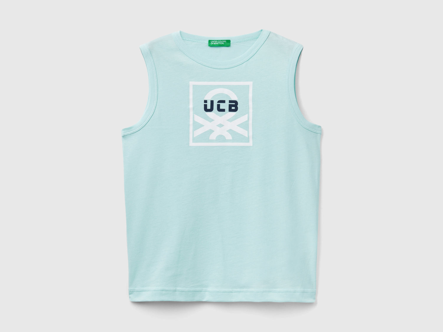 Canotta 100% cotone bio con logo da bambino verde acqua | Benetton Outlet