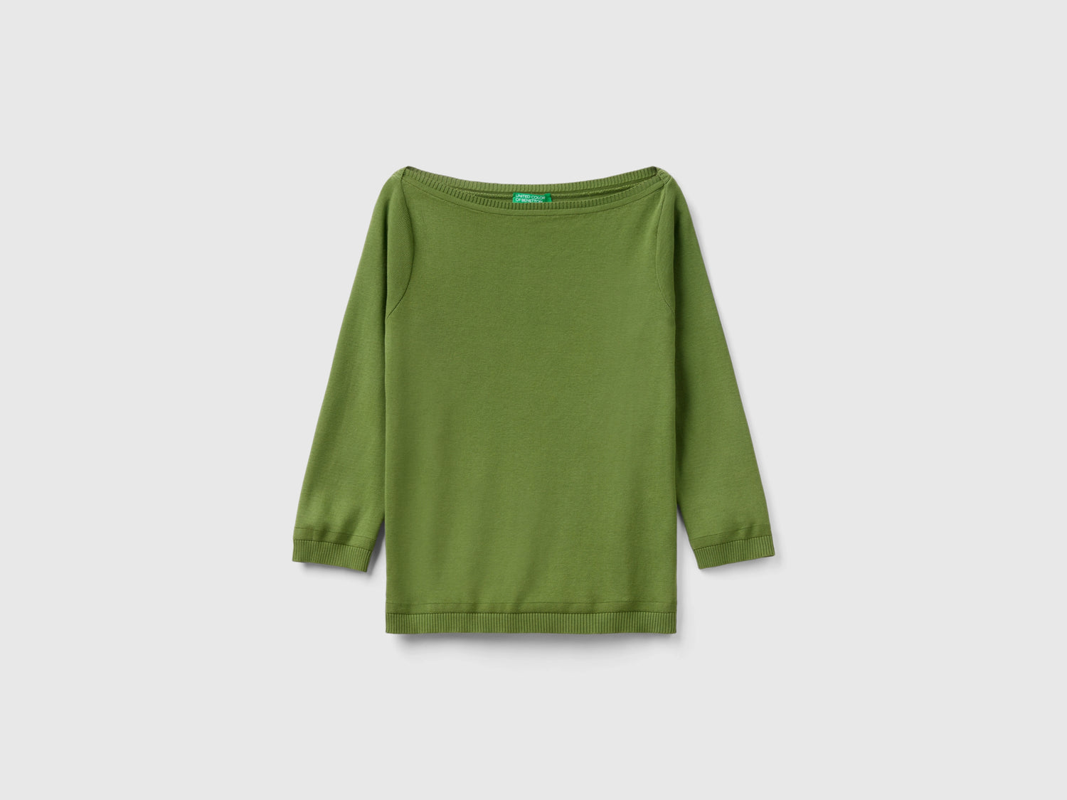 Maglia 100% cotone con scollo a barchetta da donna verde militare | Benetton Outlet
