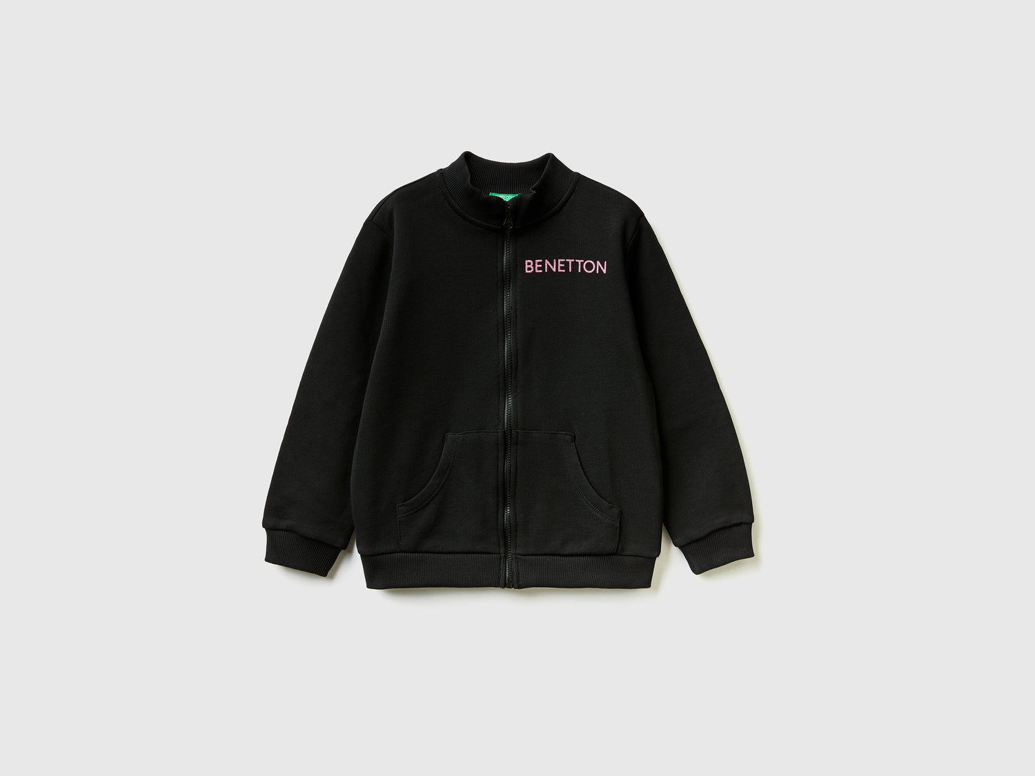 Felpa con zip in cotone bio da bimba nero | Benetton Outlet