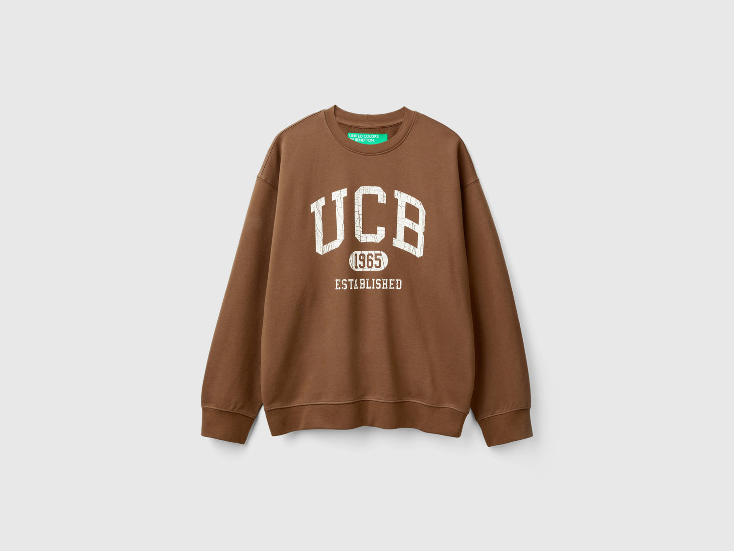 Felpa girocollo con stampa logo da uomo marrone | Benetton Outlet
