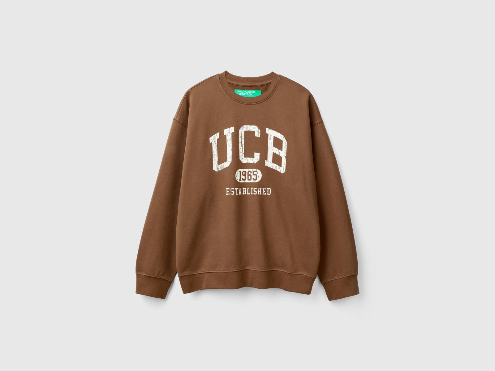 Felpa girocollo con stampa logo da uomo marrone | Benetton Outlet