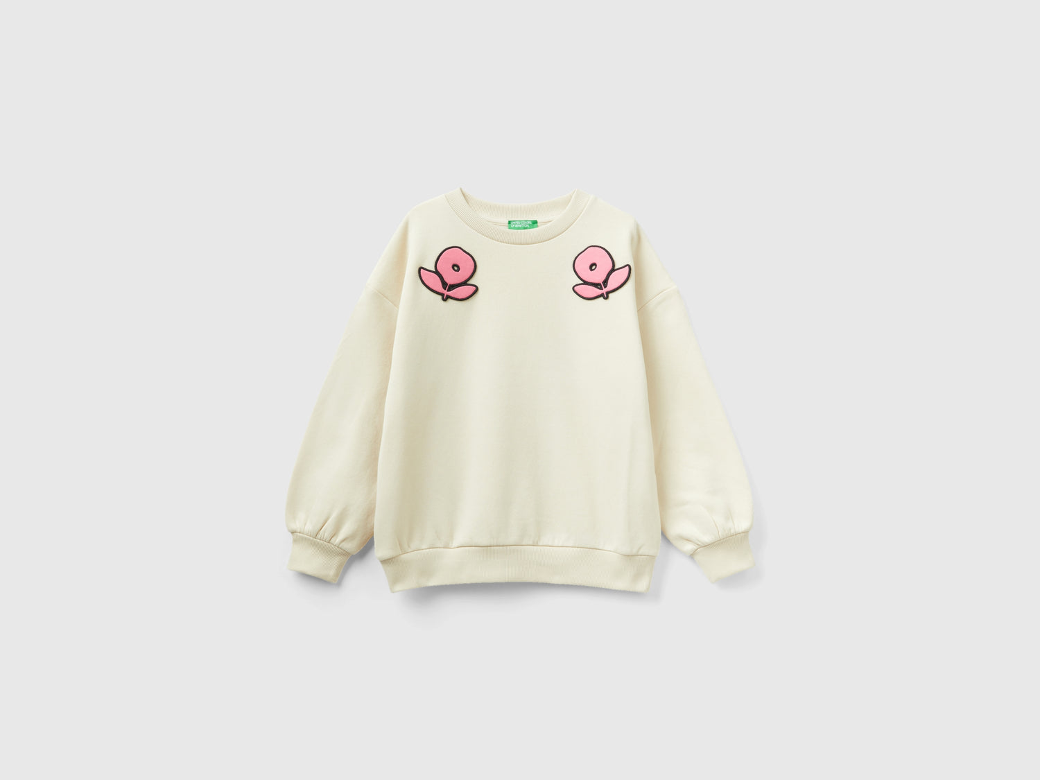 Felpa con patch fiori da bambina bianco panna | Benetton Outlet