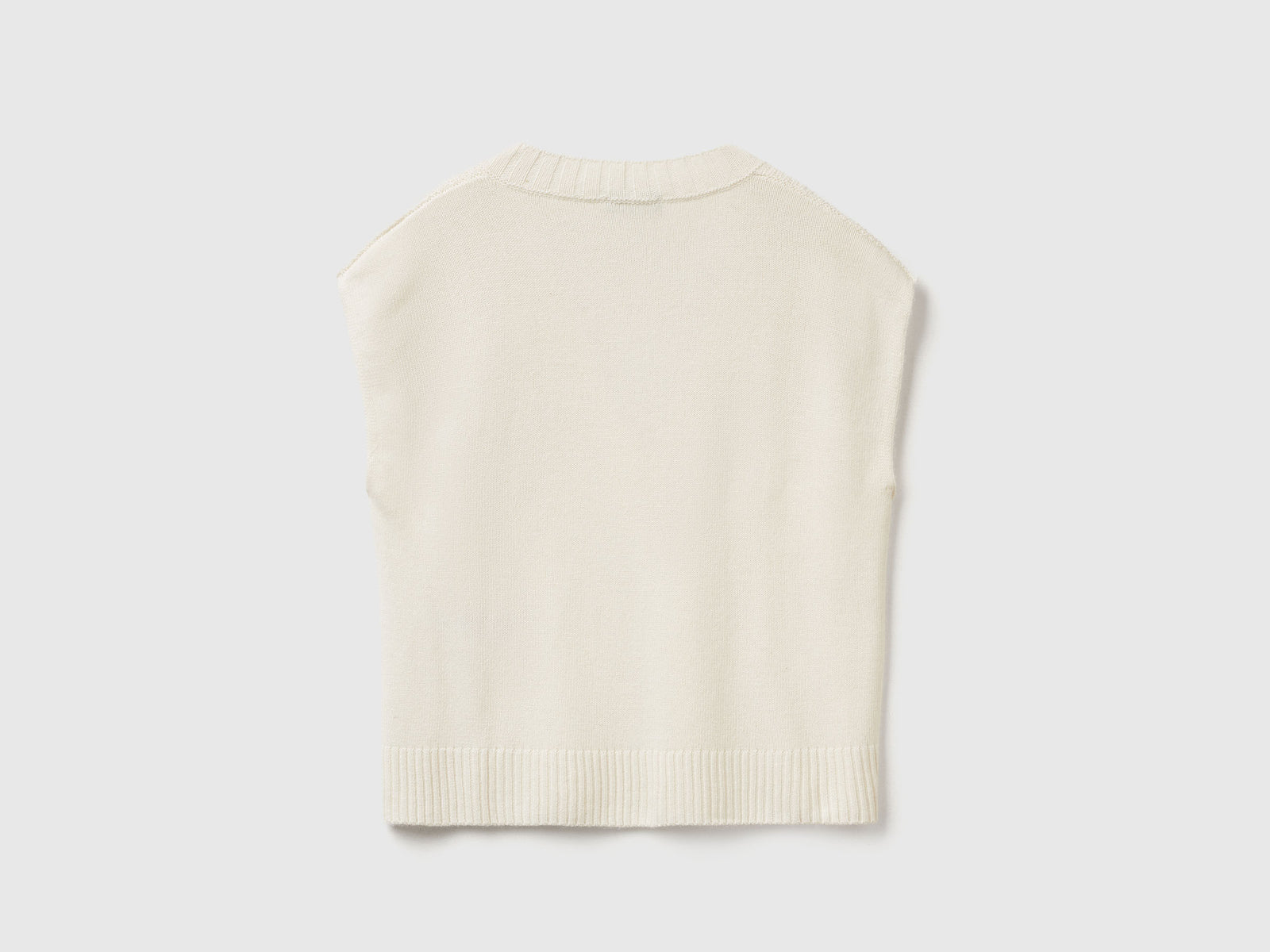 Gilet con scollo a V in misto lana da donna bianco panna 2 | Benetton Outlet