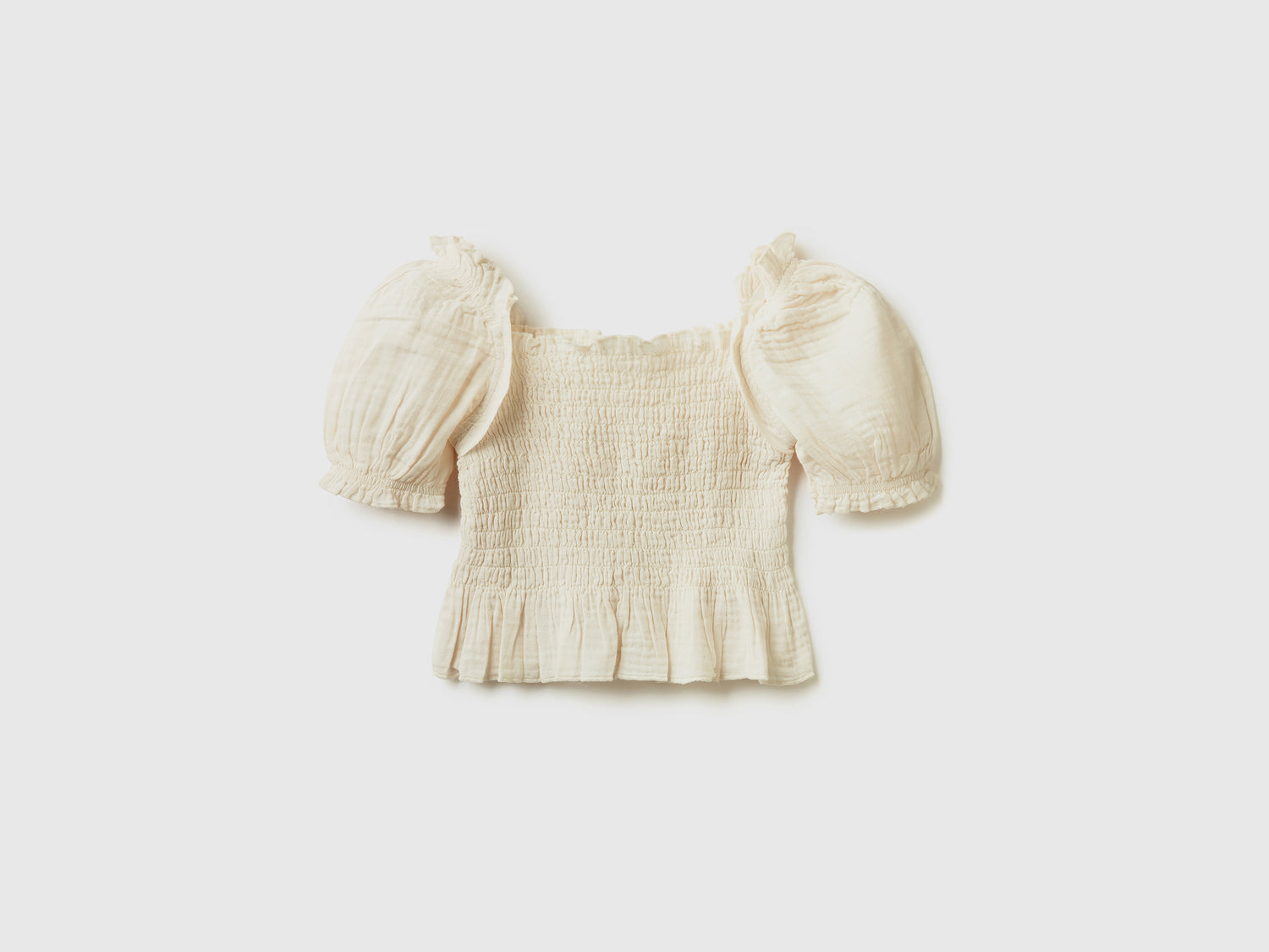 Top in puro cotone leggero dalla vestibilità aderente da bambina bianco panna | Benetton Outlet