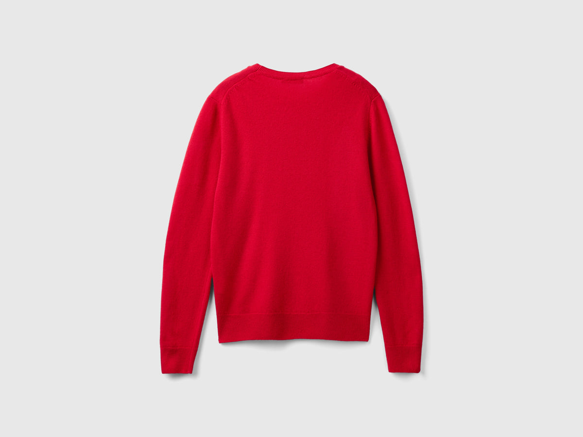 Plum crew-neck sweater in pure Merino wool