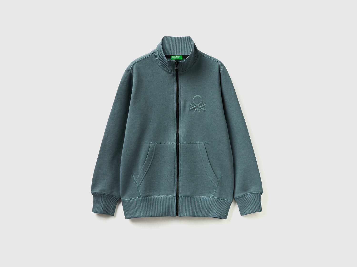 Felpa con zip in puro cotone da bambino grigio scuro | Benetton Outlet