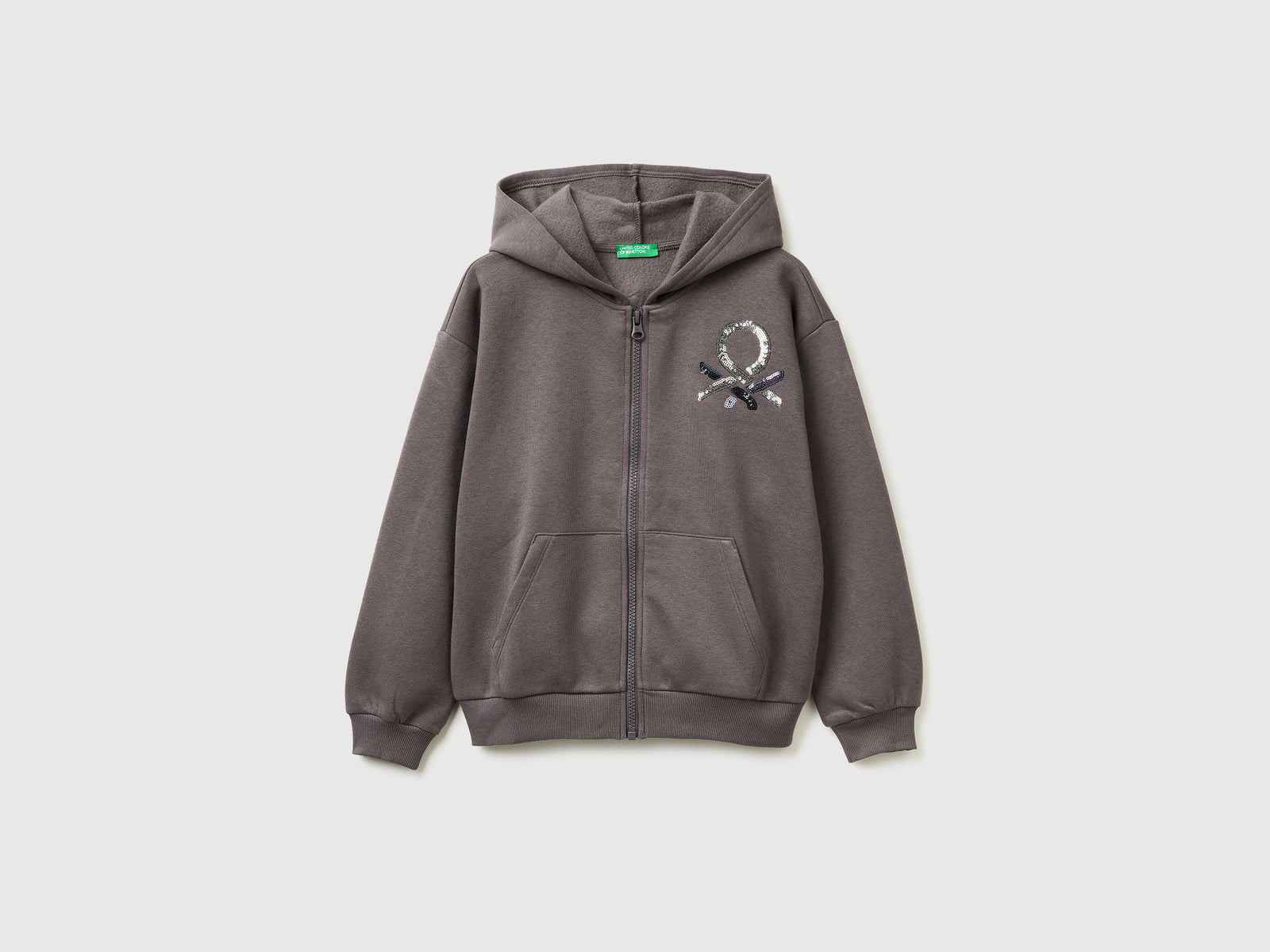 Felpa con zip e paillettes da bambina malva scuro | Benetton Outlet