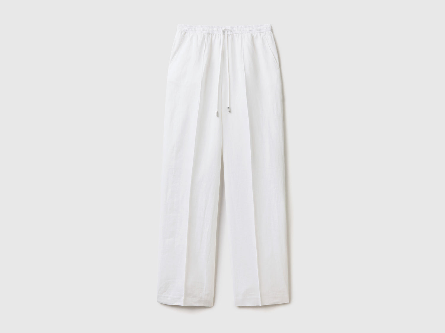 Pantaloni in puro lino con elastico da donna bianco | Benetton Outlet