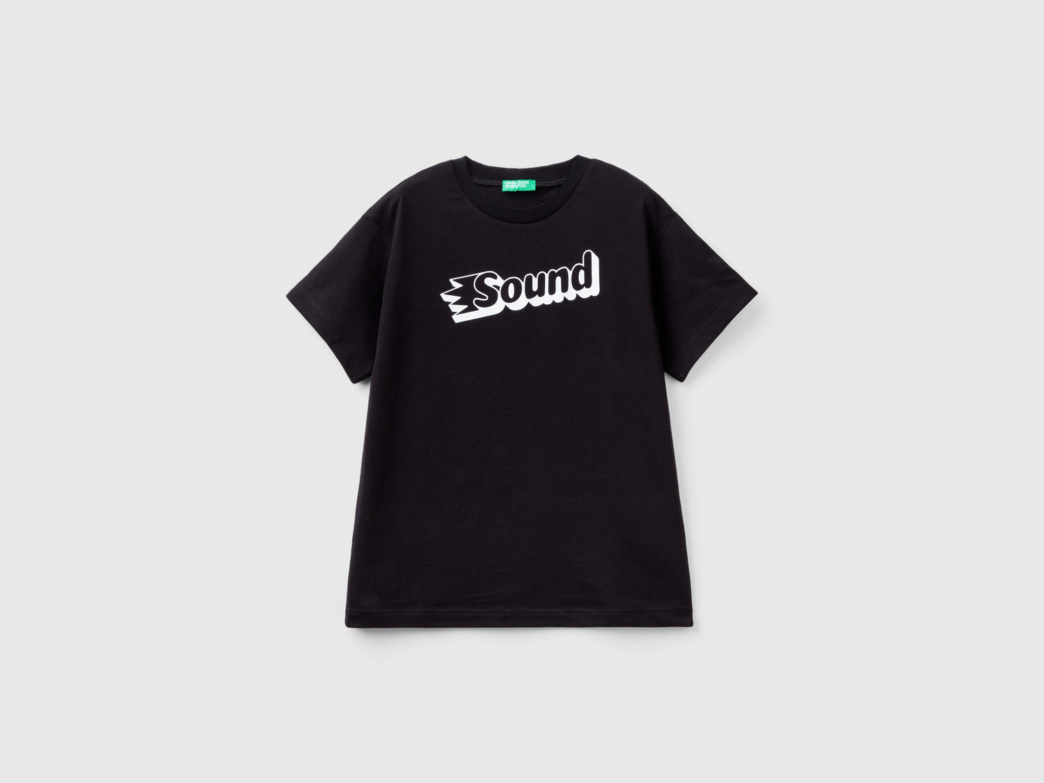 T-shirt in cotone bio con stampa da bambino nero | Benetton Outlet