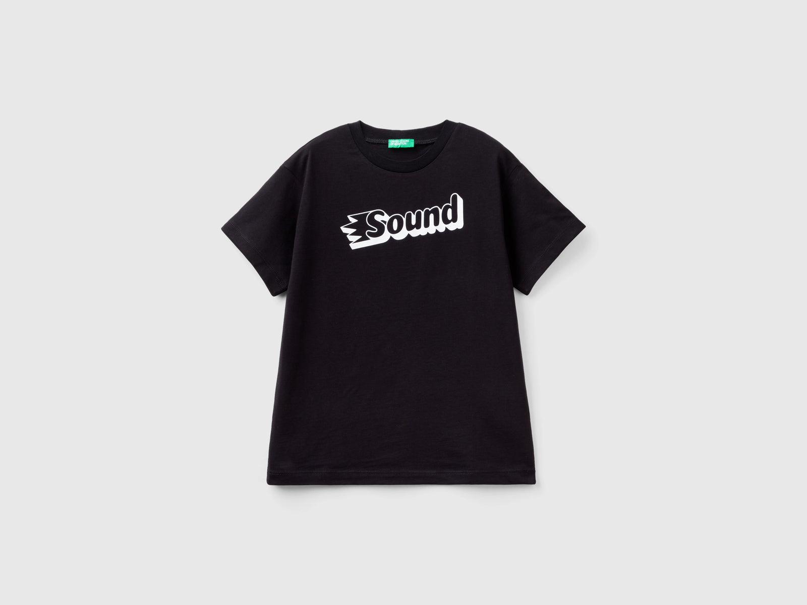 T-shirt in cotone bio con stampa da bambino nero | Benetton Outlet