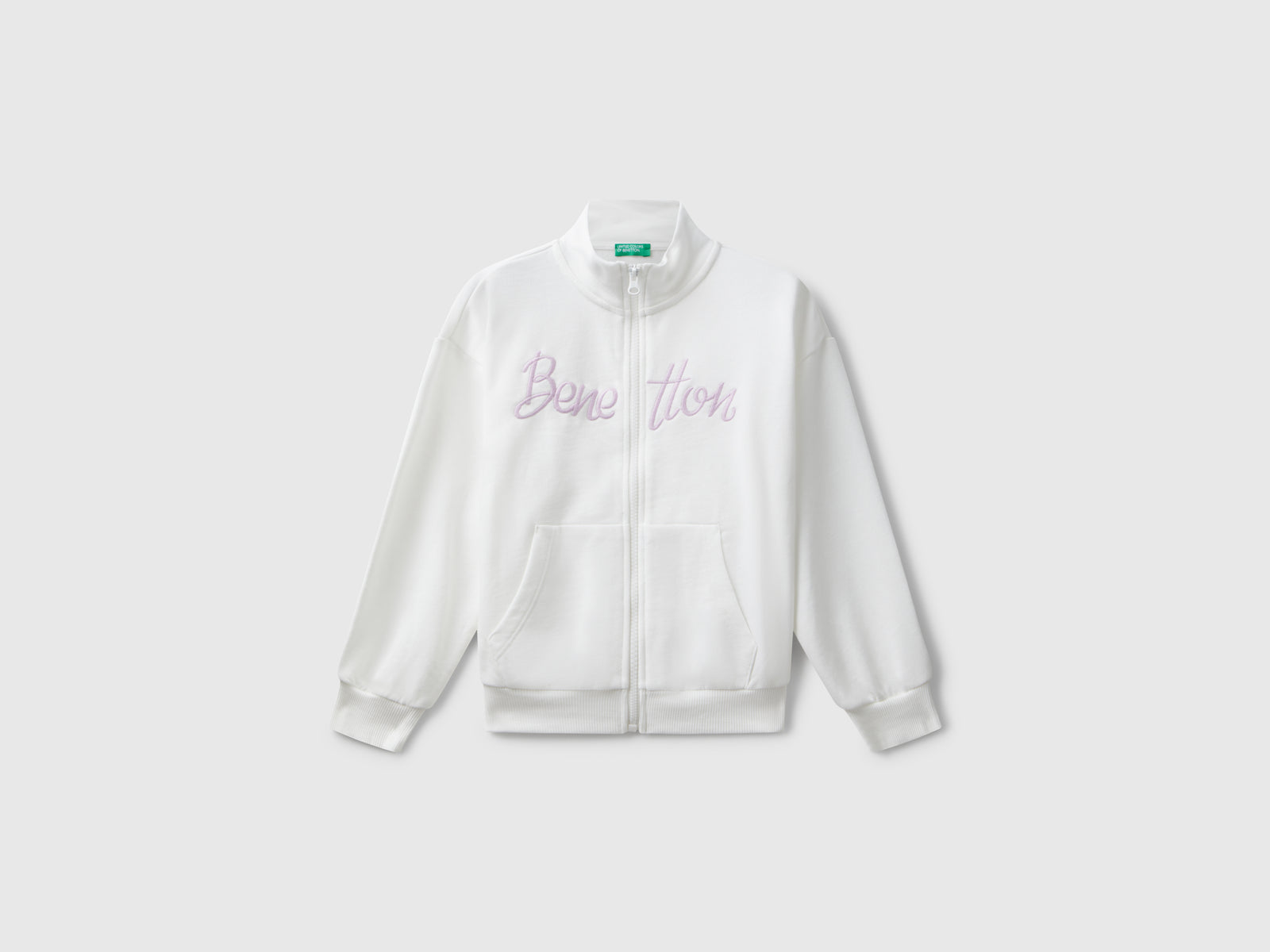 Felpa con zip e stampa da bambina bianco panna | Benetton Outlet