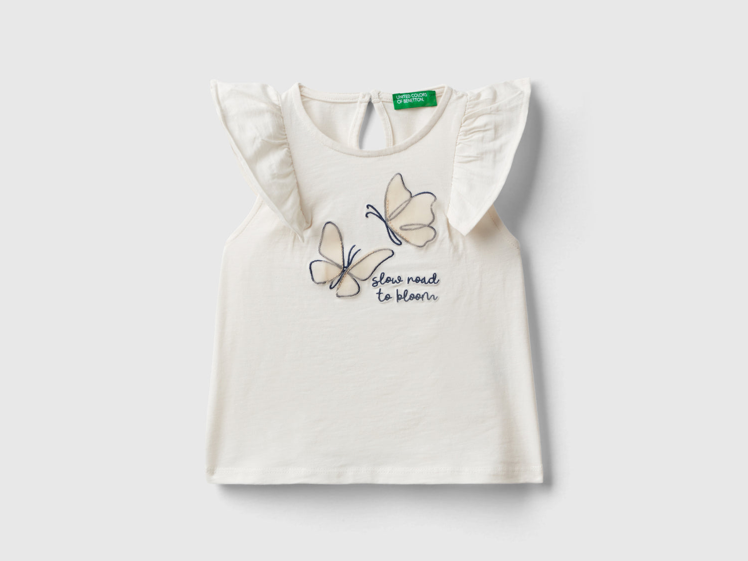 Maglietta con stampa e tulle da bimba bianco panna | Benetton Outlet