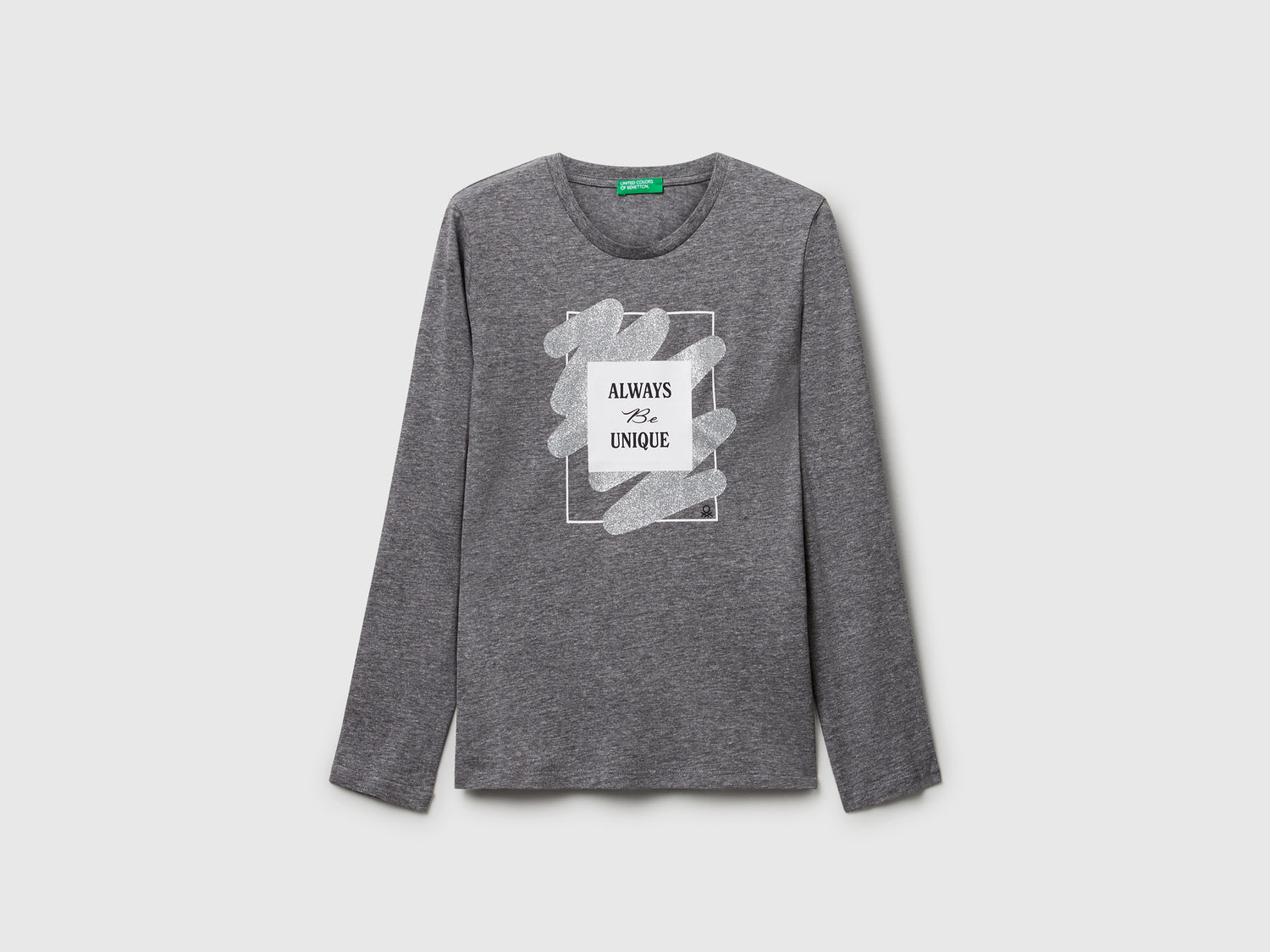 Maglietta con stampa glitter da bambina grigio scuro | Benetton Outlet