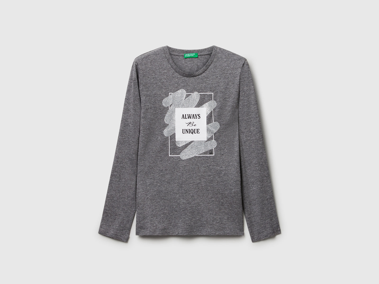 Maglietta con stampa glitter da bambina grigio scuro | Benetton Outlet