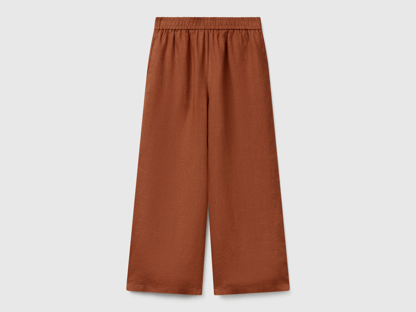 Pantaloni ampi in puro lino da donna bruciato | Benetton Outlet