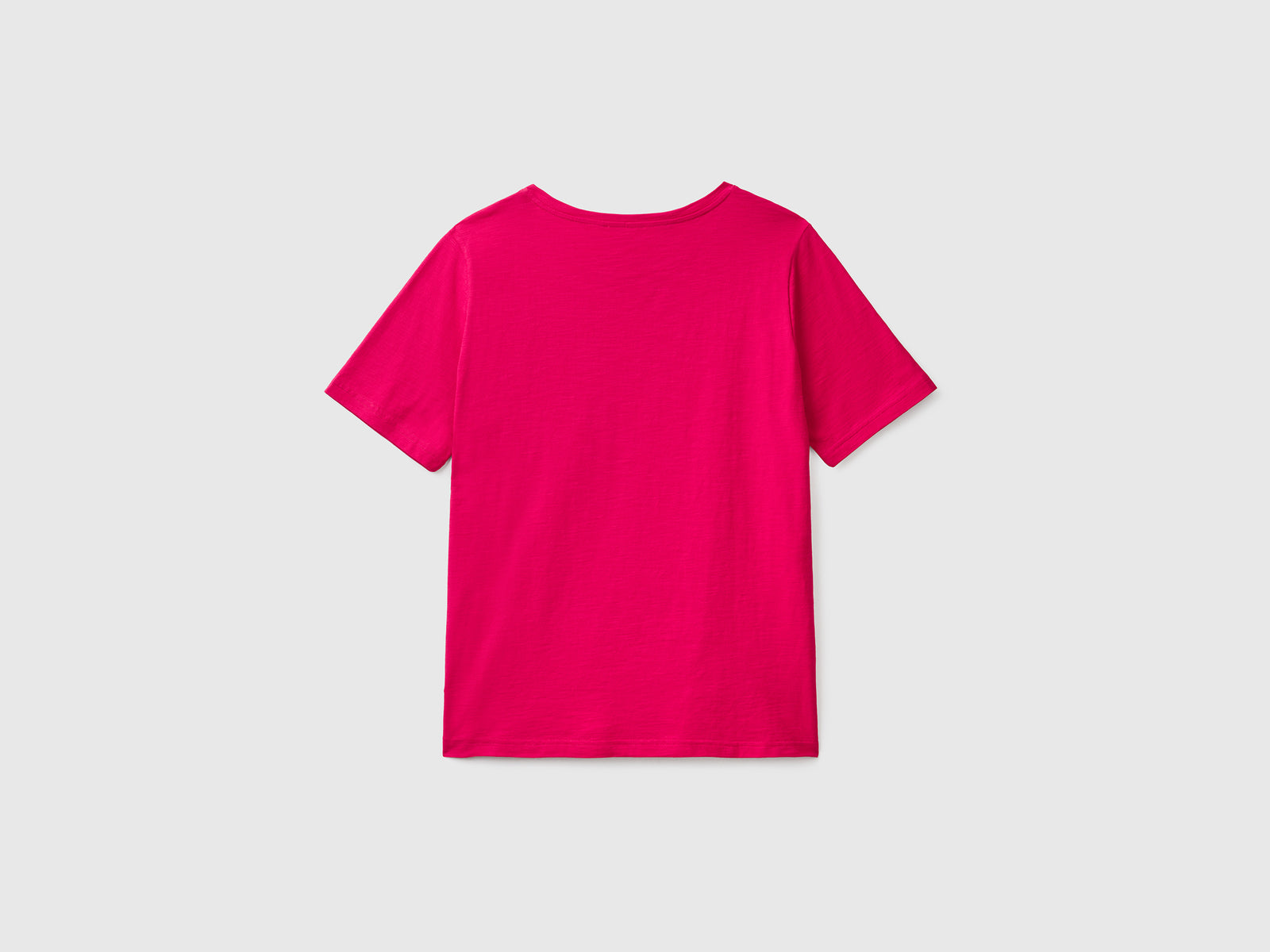 T-shirt girocollo in cotone fiammato da donna fucsia 2 | Benetton Outlet