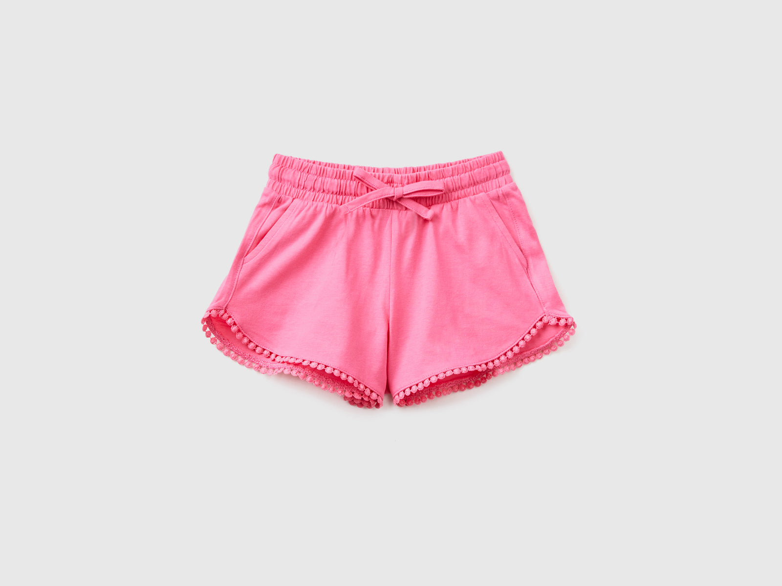 Shorts in puro cotone con dettaglio fettuccia sul fondo da bimba rosa | Benetton Outlet