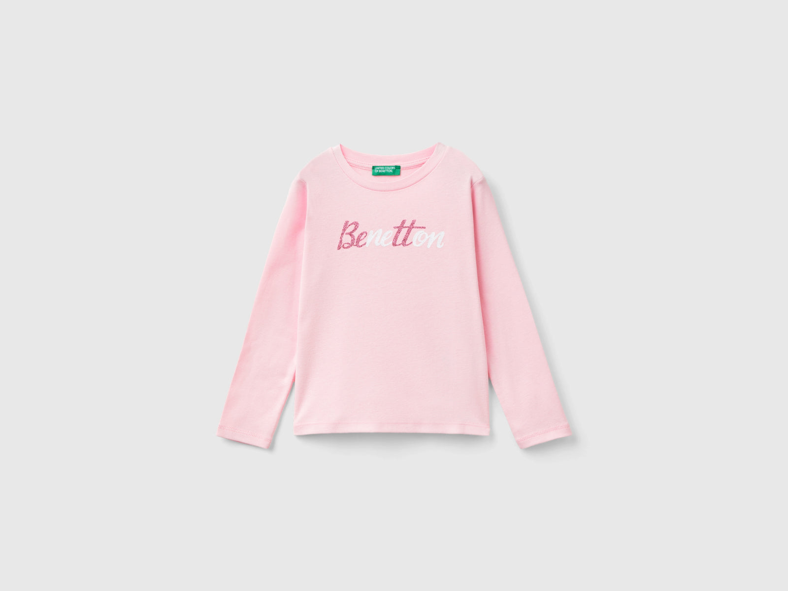 T-shirt con stampa glitter in cotone bio da bimba rosa | Benetton Outlet