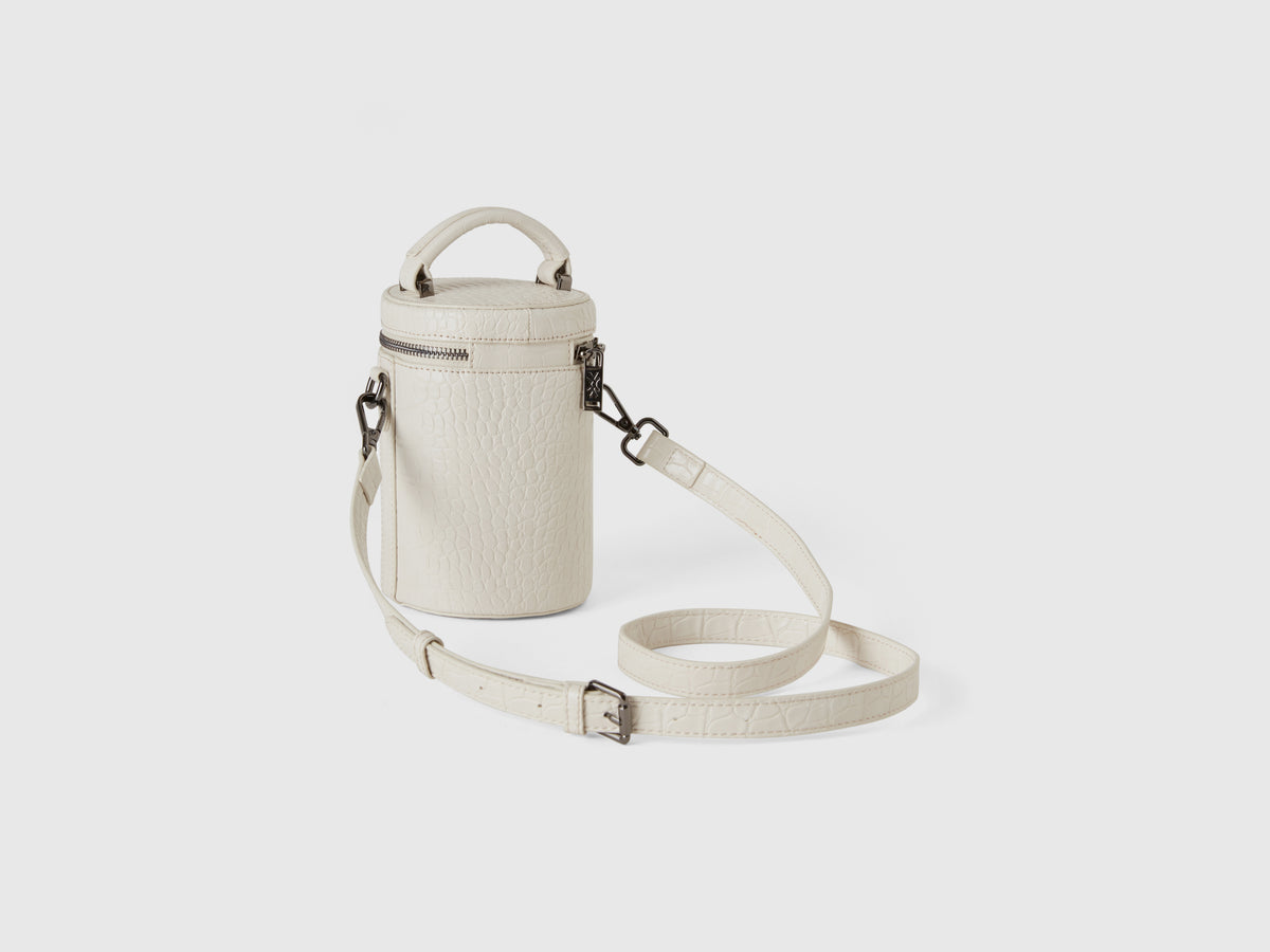 Mini borsa a cilindro panna stampa cocco