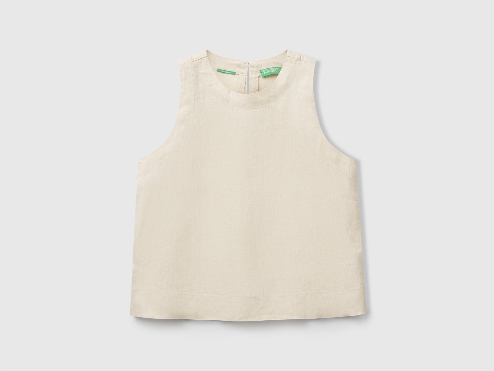Top smanicato in puro lino da donna beige | Benetton Outlet