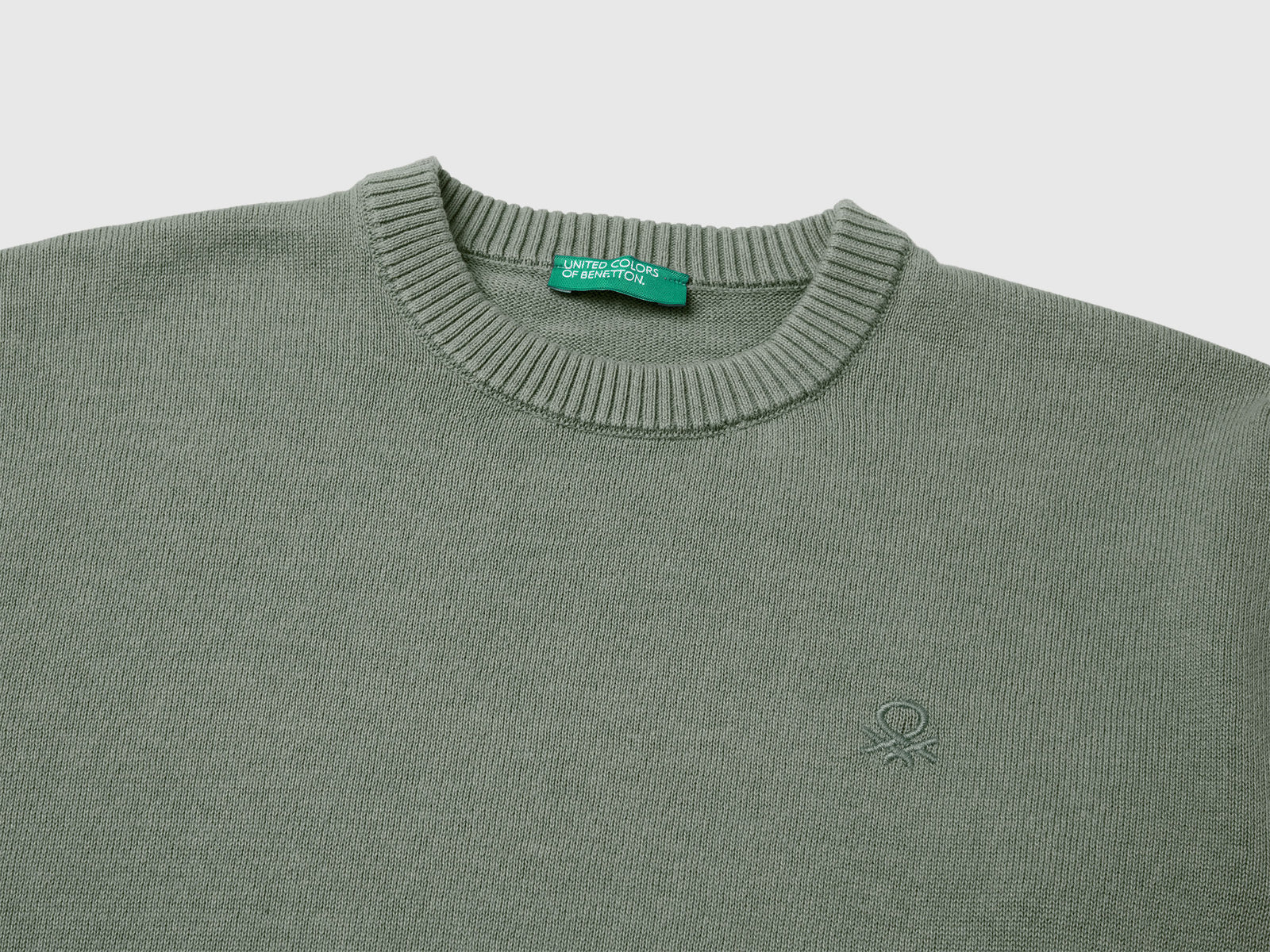 Maglia girocollo 100% cotone da bambino verde militare 3 | Benetton Outlet