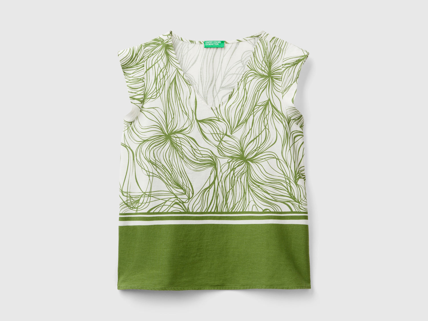 Blusa fantasia in misto viscosa sostenibile da donna verde oliva | Benetton Outlet