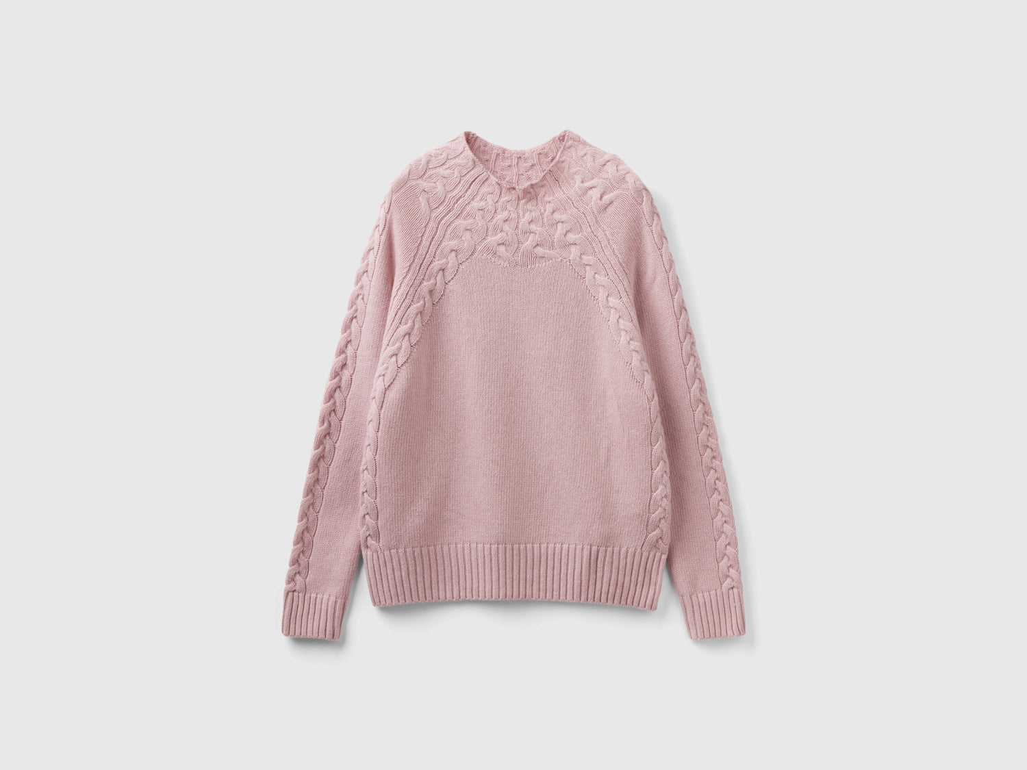 Maglione con trecce da donna rosa tenue | Benetton Outlet