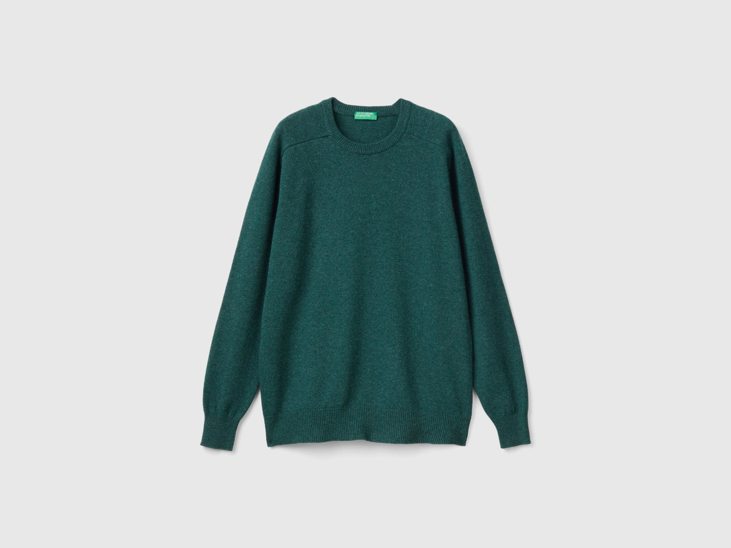 Maglia girocollo in pura lana Merino da uomo verde | Benetton Outlet