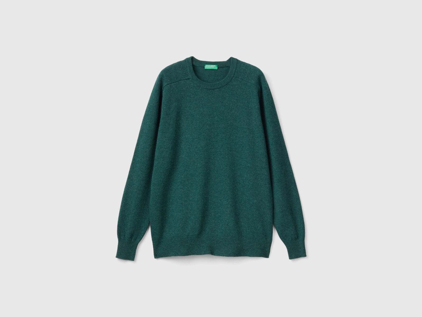 Maglia girocollo in pura lana Merino da uomo verde | Benetton Outlet