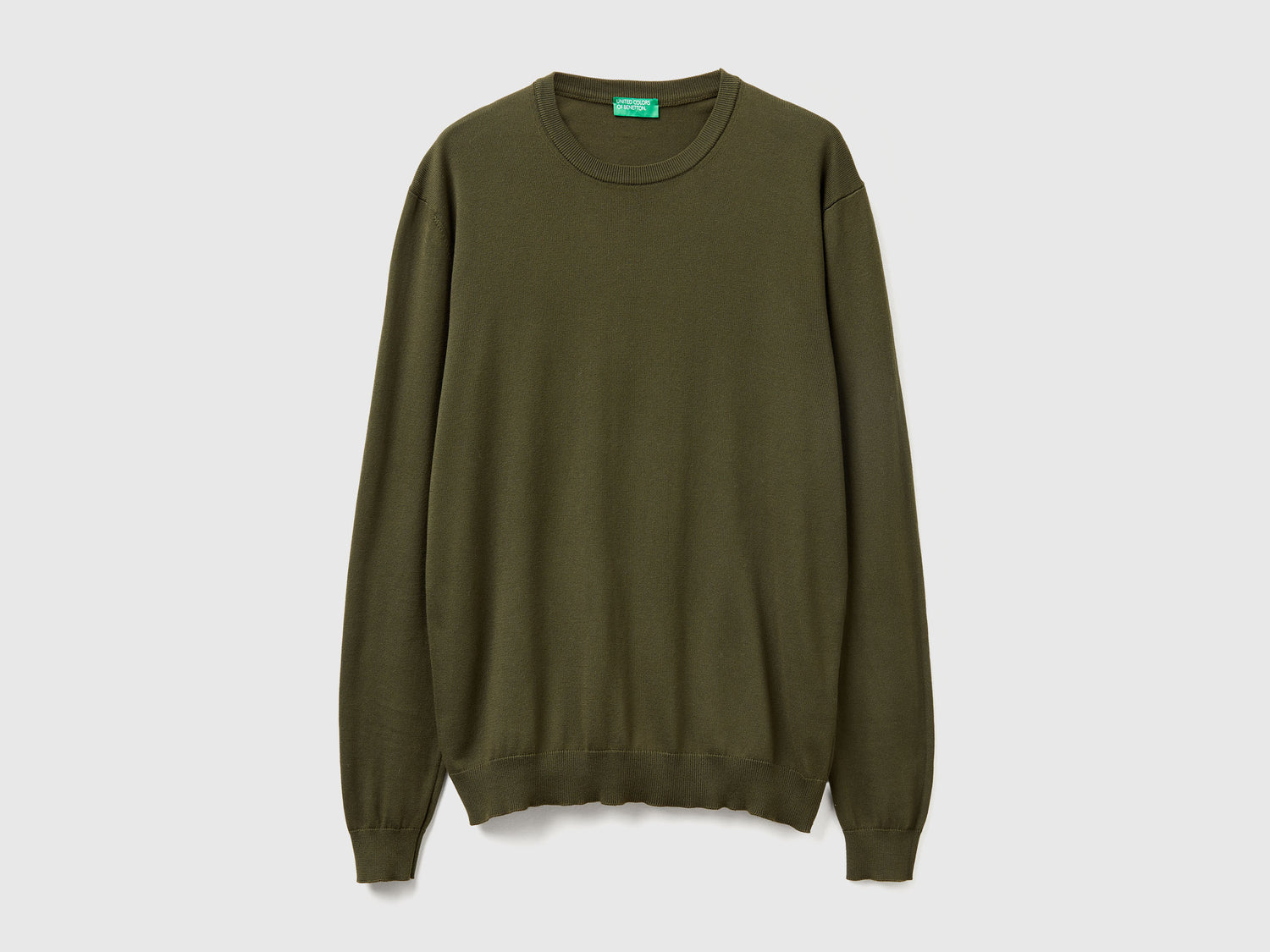 Maglia girocollo 100% cotone da uomo verde scuro | Benetton Outlet