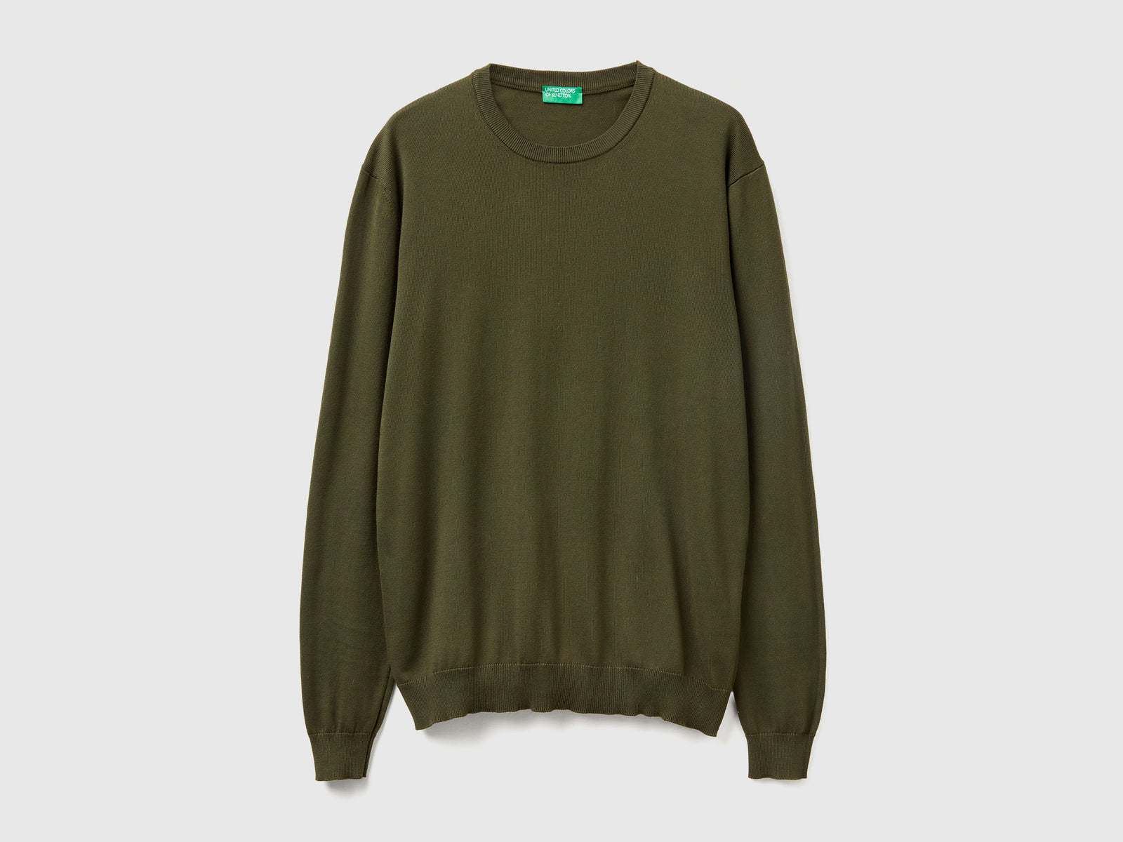 Maglia girocollo 100% cotone da uomo verde scuro | Benetton Outlet