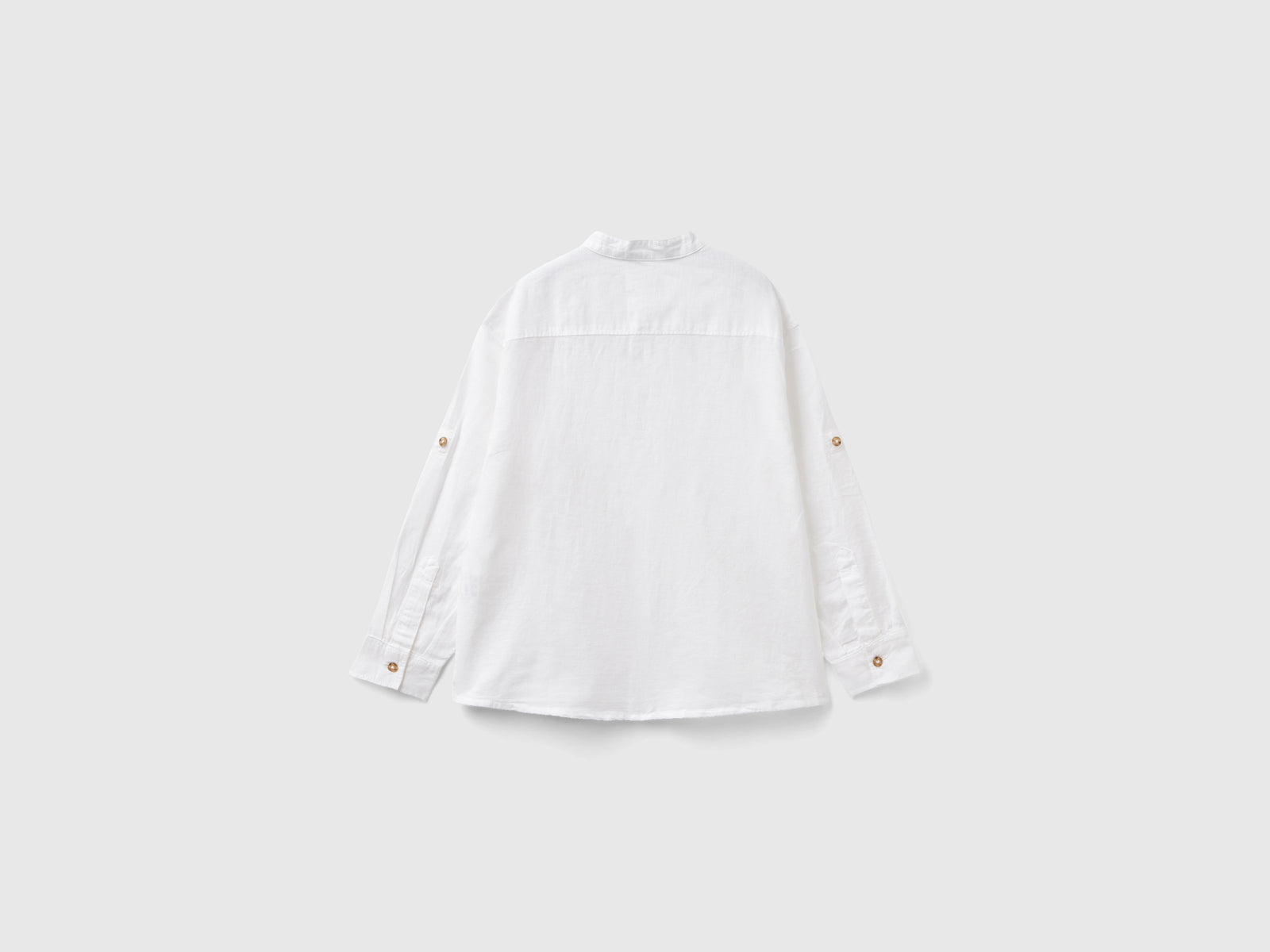 Camicia alla coreana in misto lino da bambino bianco 2 | Benetton Outlet