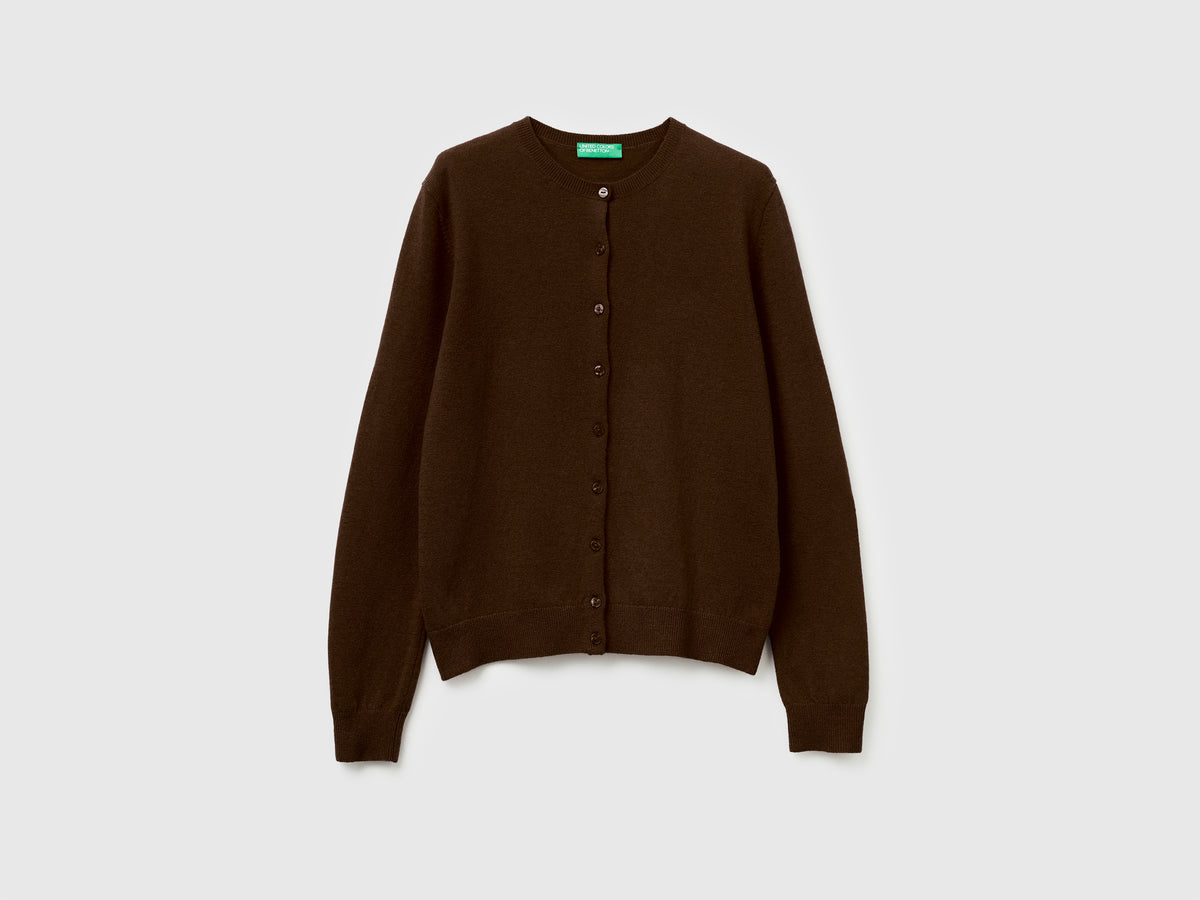 Cardigan girocollo in pura lana Merino