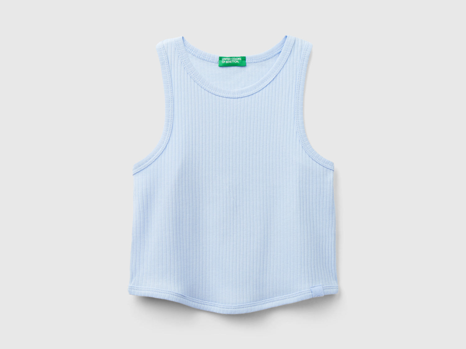 Canotta a costine da bambina celeste | Benetton Outlet
