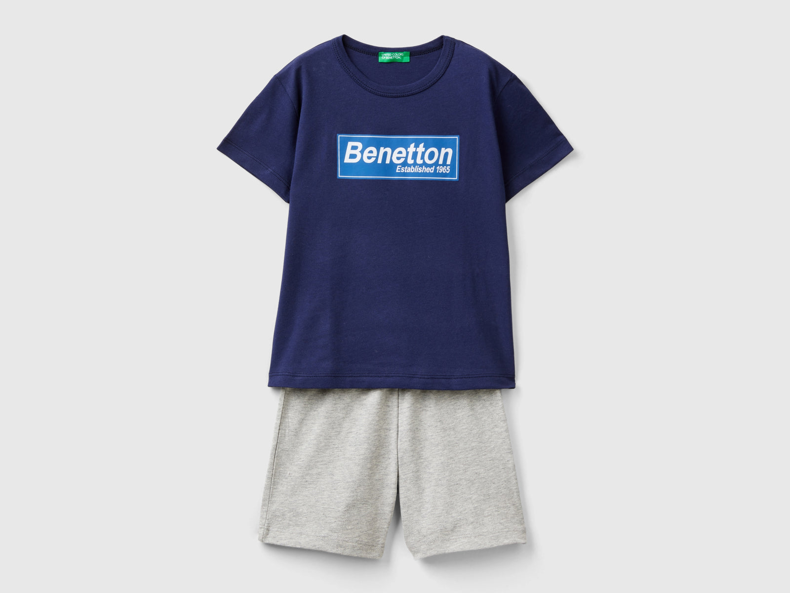 Completo t-shirt e bermuda 100% cotone da bimbo blu scuro | Benetton Outlet