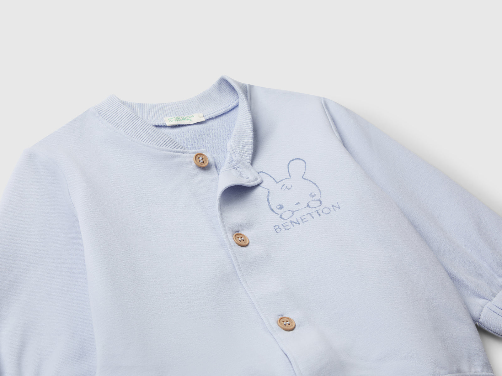 Completino in felpa di cotone da neonato celeste 3 | Benetton Outlet