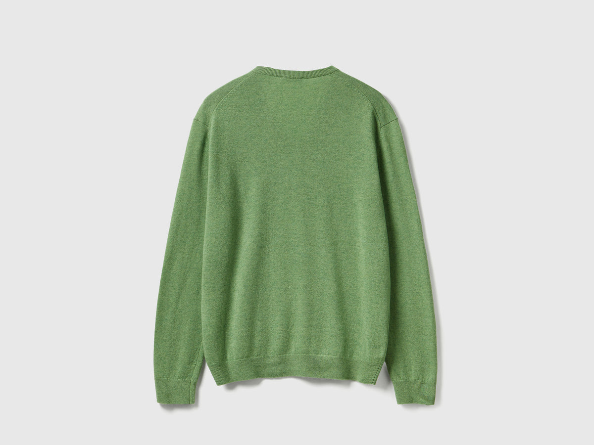 Maglia scollo a V mélange in pura lana Merino