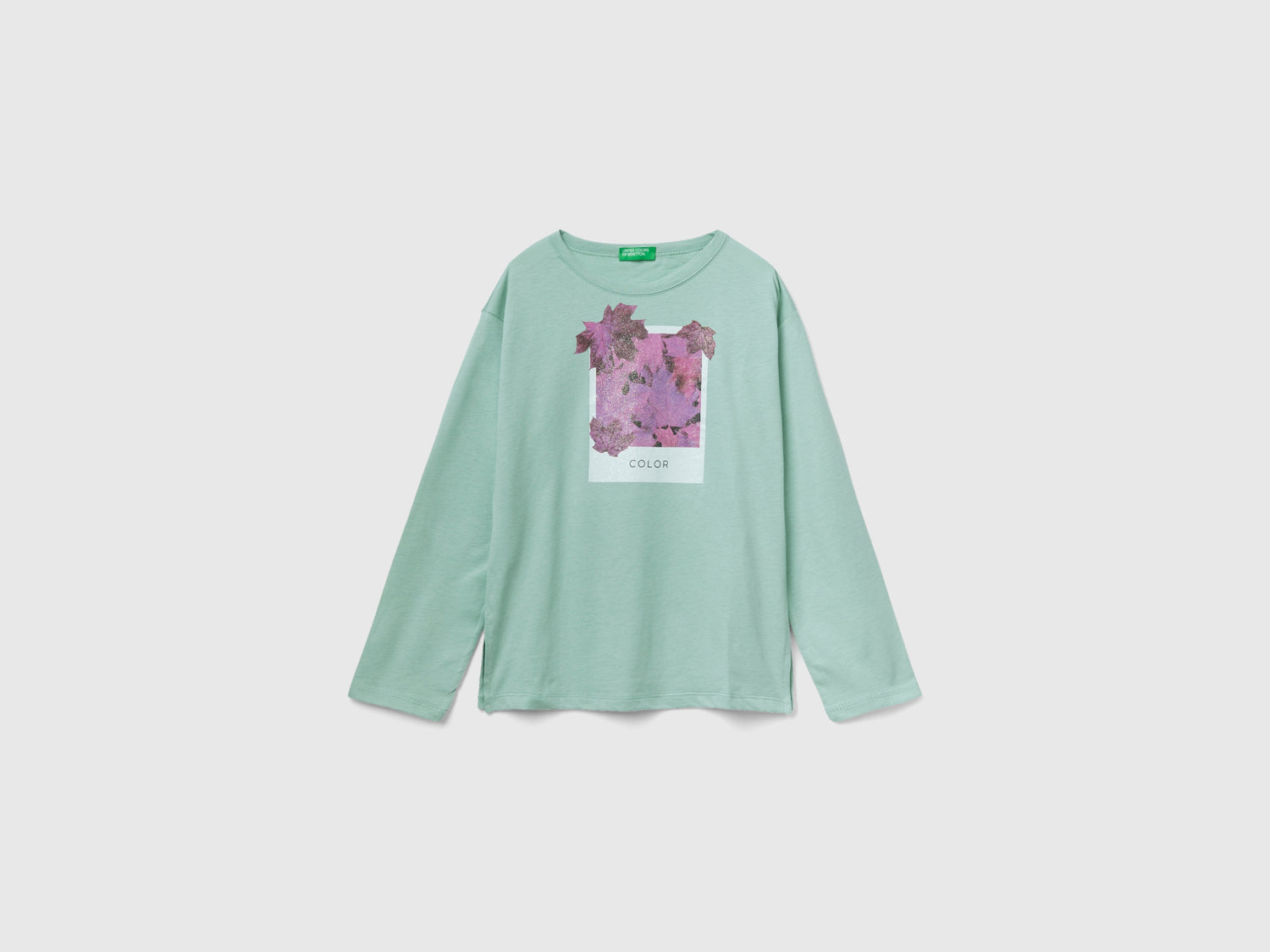 T-shirt con stampa fotografica da bambina verde acqua | Benetton Outlet
