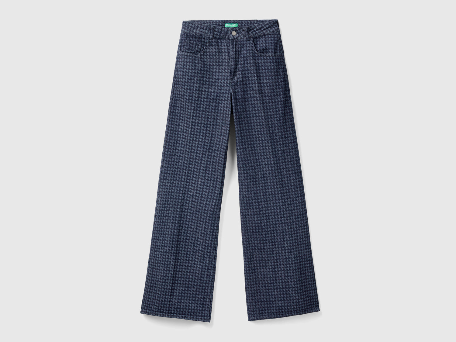 Jeans pied de poule con gamba ampia da donna blu scuro | Benetton Outlet
