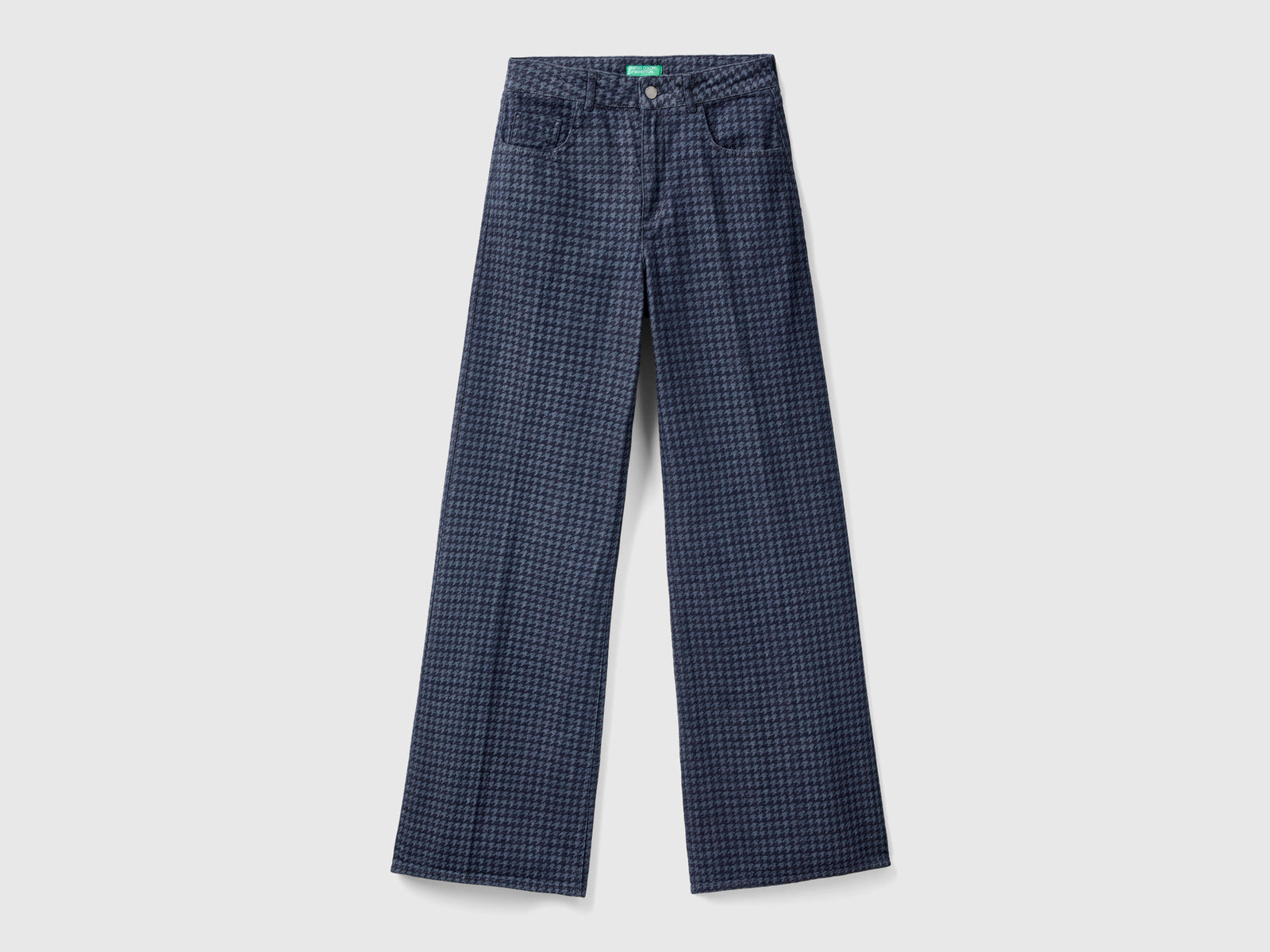 Jeans pied de poule con gamba ampia da donna blu scuro | Benetton Outlet