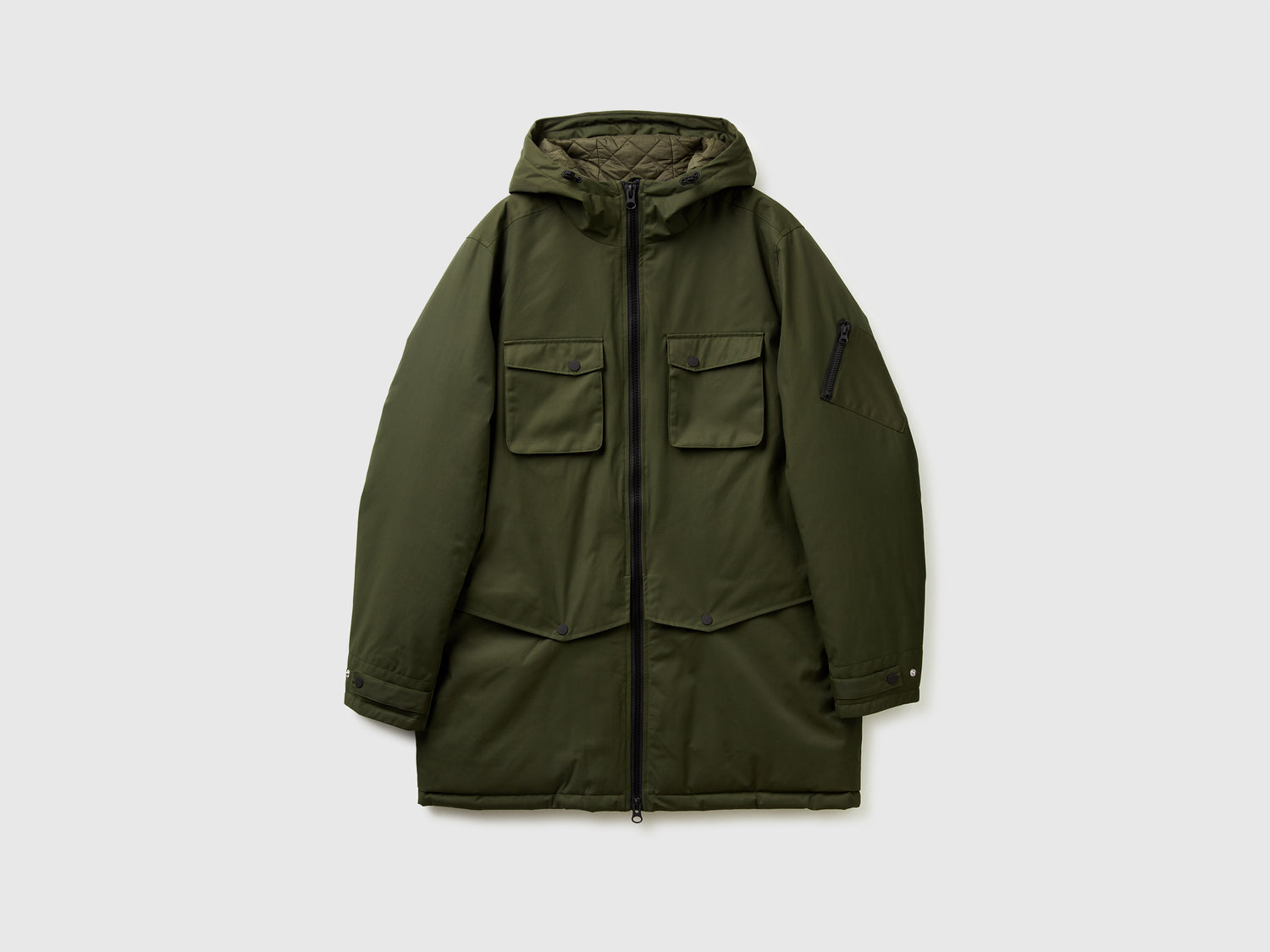 Parka imbottito in cotone e nylon da uomo verde scuro | Benetton Outlet