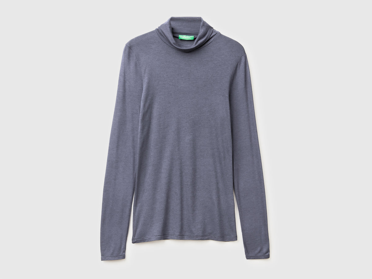 T-shirt lupetto in misto viscosa e cashmere