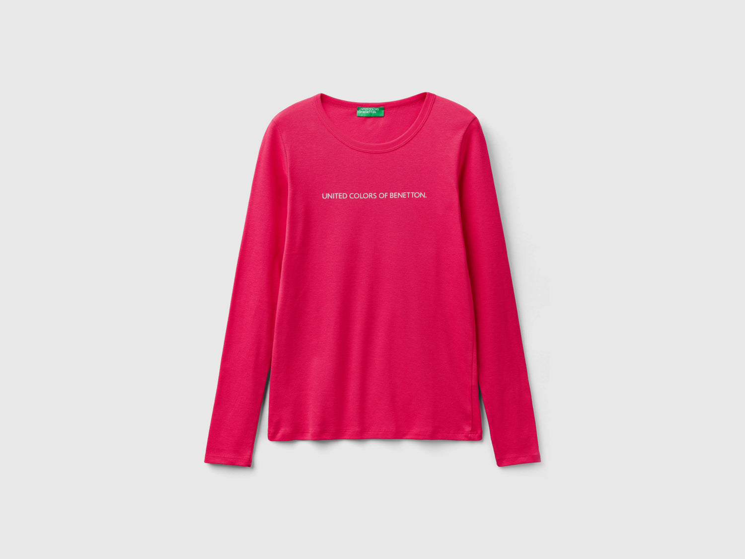 T-shirt a manica lunga 100% cotone da donna fucsia | Benetton Outlet