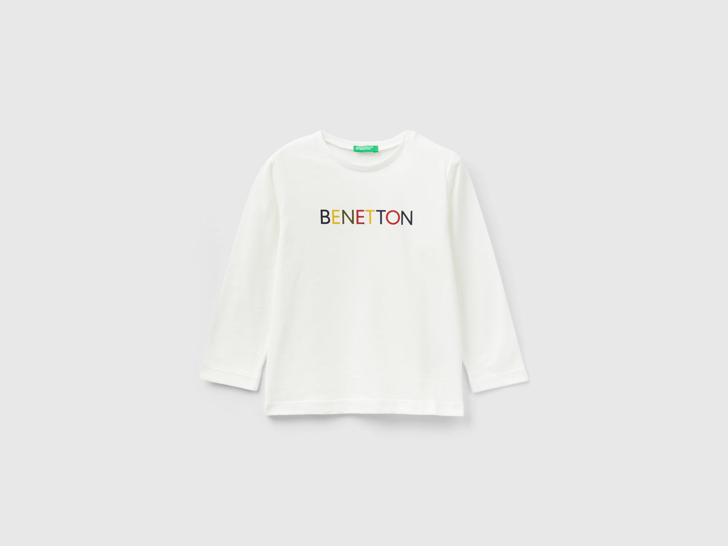 T-shirt manica lunga in cotone bio da bimbo bianco panna | Benetton Outlet